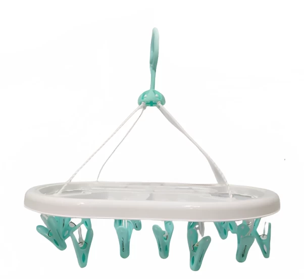 شماعات غسيل ملابس دائرية بلاستيك، 18 مشبك - أبيض و أخضر